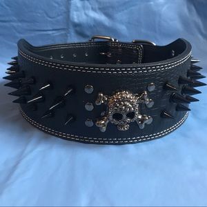Goth Spiked Belt Skull Embossed Snakeprint Leather